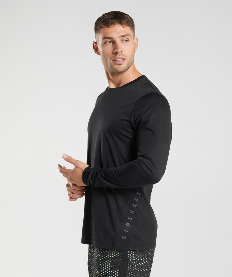 Men's Gymshark Sport Long Sleeve T-Shirts Black | CA 70A635